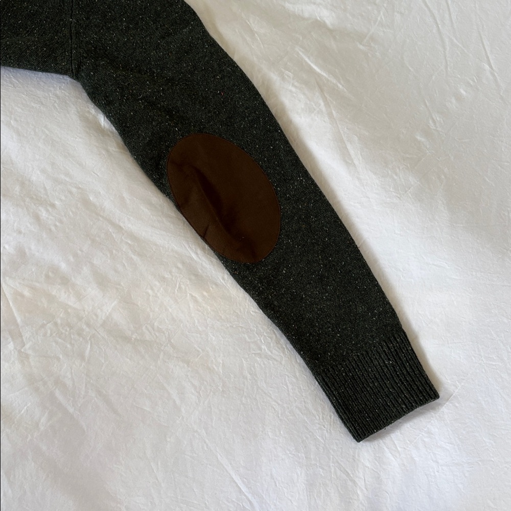 J. Crew Forest Green Crewneck Sweater with Leather Elbow Patches - Picture 4 of 10